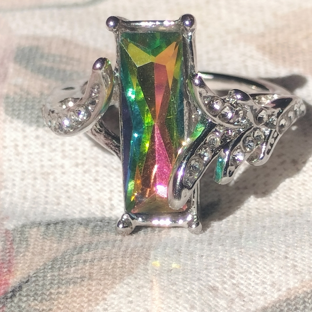 Rectangular Cubic Zirconia Rainbow Ring - image 1